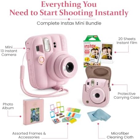 FUJIFILM instax Mini 13 Candy Pink Instant Camera Bundle with 20 Sheets instax Mini Film, Carrying Case, Photo Album, Assorted Photo Frames & BluebirdSales Microfiber Cleaning Cloth (Candy Pink) - Image 4