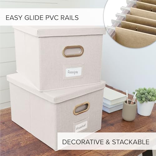 Decorative File Organizer Box Set of 2 - Collapsible Linen Filing Cabinets - Image 4