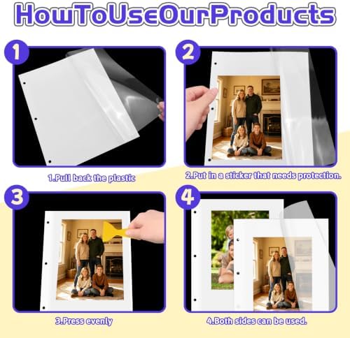 VOKOY 20 Sheets/40 Pages Photo Album Pages for 3 Ring Binder, Self Adhesive Scrapbooking Album Refill Pages Replacement Photo Album Sheets for 2x3 4x6 5x7 8x10 Photo or Cards, 11 x 9 Inch - Image 4