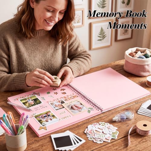 12 x 12in Pink Scrapbook Album, 60 Pages Striped Creative DIY Photo Album - Image 5