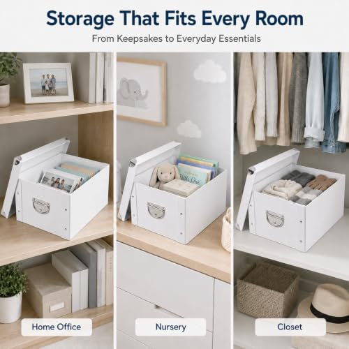 GUOZI Collapsible Storage Box, Decorative Memory Box with Lid & Metal Reinforced Corners, Cardboard File Bin with Handles, Organizer Gift Box for Keepsake Toy Photos Office Nursery Wardrobe Bookshelf - Image 6