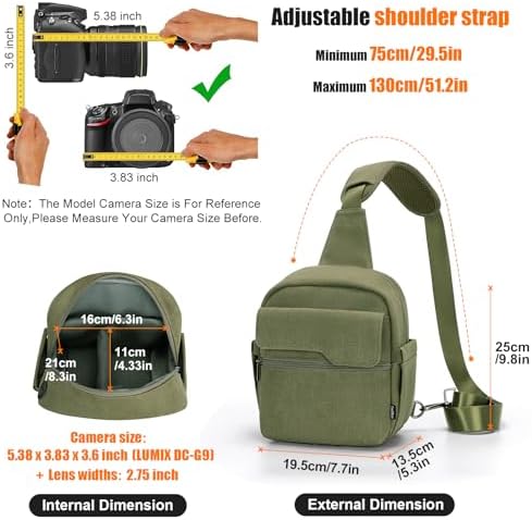 Cwatcun Sling Camera Bag Canvas, Compact Crossbody Case with Rain Cover - Image 6