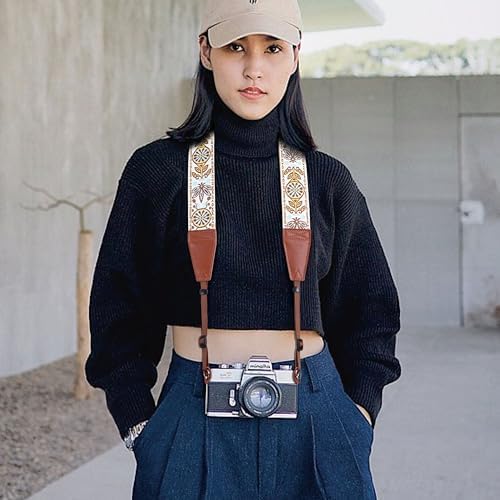 Padwa Lifestyle Camera Strap - 2" Full Grain Leather Ends Camera Straps for Photographers, Vintage Embroidered Cotton Weave Soft Suede Fabric Padded Strap Quick Release fits All Cameras - Image 5