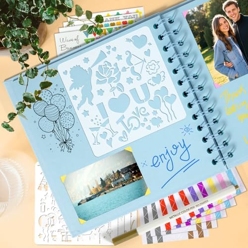 GOTIDEAL 8 x 8 Inch Scrapbook Album with Metallic Markers, Blue, 40 Pages - Image 6