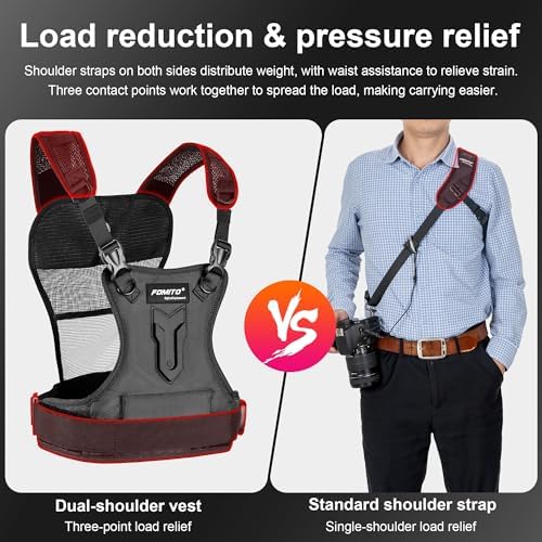FOMITO Dual Camera Chest Harness System, Professional Photography Vest with Side Holster, Gray - Image 6