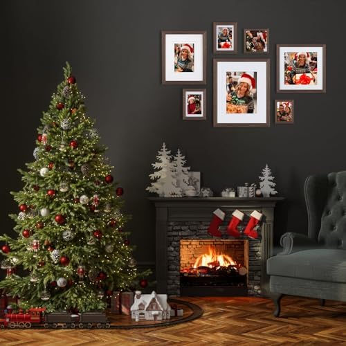 Egofine 8x10 Picture Frames Set of 4, Made of Solid Wood Covered by Plexiglass 4x6 and 5x7 with Mat or 8x10 without Mat, for Table Top Display and Wall Mounting Photo Frame Brown - Image 7