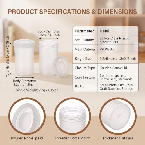 35mm Clear Film Canisters with Caps 20 Pcs Storage Containers - Image 2