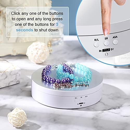 Hicarer 360 Rotating Display Stand Turntable USB Powered,, White, Mirror - Image 5