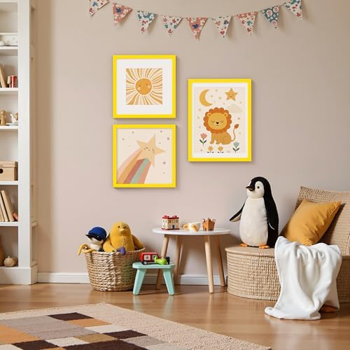 Vittanly 12x12 Picture Frame Made of Solid Wood for Wall Mounting, Yellow - Image 5