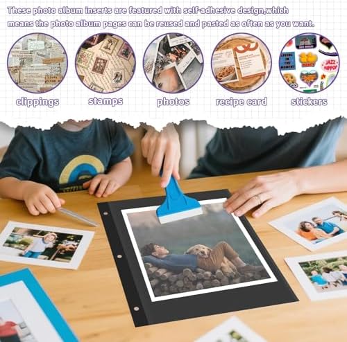 VOKOY 60 Sheets/120 Pages Photo Album Pages for 3 Ring Binder, Black Self Adhesive Scrapbooking Album Refill Pages Replacement Photo Album Sheets for 2x3 4x6 5x7 8x10 Photo or Cards, 11 x 9 Inch - Image 5