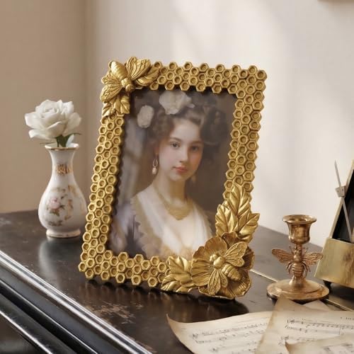 Cuspin Gold 5x7 Picture Frame Bee Floral Honeycomb Vintage Resin Frame - Image 7