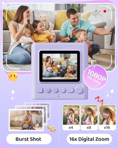 TIATUA Kids Instant Print Camera, 1080P HD Video Digital Toy, Purple - Image 4