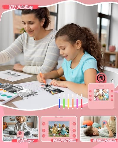 Kids Instant Print Camera, Selfie Camera Gift for Girls Boys 3-12, Pink - Image 4