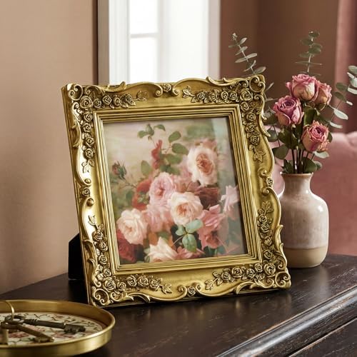 Cuspin 6x6 Gold Picture Frame Square Vintage Ornate Decorative Photo Frame - Image 3