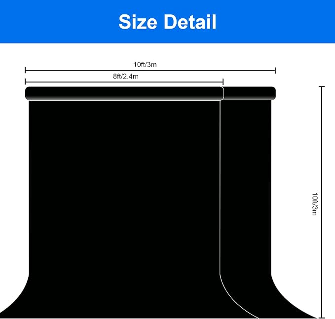 Joccun 10X10FT Black Backdrop Background for Photography,Polyester Backdrop Curtain Background Screen for Photography,Photoshoot,Video Recording,Studio(10X10ft,Black) - Image 6