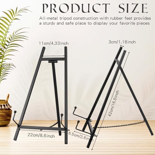 Leinuosen 1 Pcs Metal Easel Stand 16.5" H x 8.7" W x 4.3" D Table Top Easel Stand for Display Tripod Art Picture Mirror Modern Plate Holder for Display Book Photo Wedding Sign (Black) - Image 2