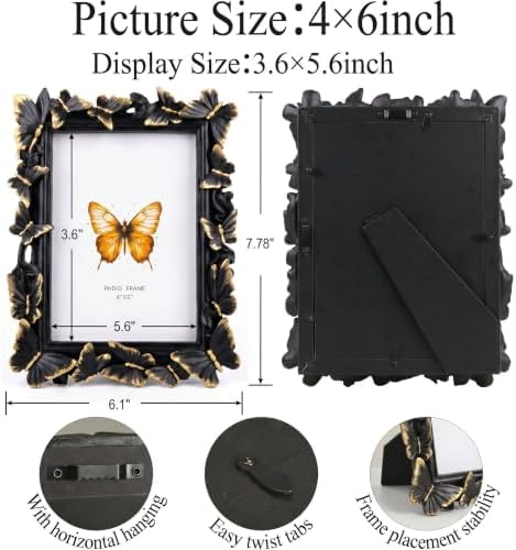 Black 4x6 Vintage Picture Frames Golden Butterfly Elegant Retro European Design, Antique Photo Frame for Wall Hanging and Tabletop Display, Retro Design Home Decor - Image 3