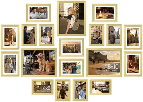 upsimples Picture Frames set of 19, Including 8x10, 5x7, 4x6 Gold Frame by upsimples