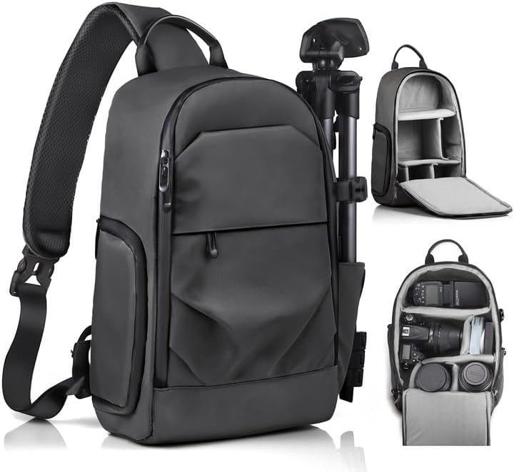TAAOKA Camera Sling Bag for Photographer– Waterproof Crossbody Camera Bag with Fast Access Pockets, Thick Shockproof Photography Backpack with Tripod Holder, DSLR camera bag for Nikon/Sony/Canon by TAAOKA