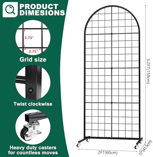 Aseem Metal Grid Wall Panels Display Stand Black Movable 2x5.2FT, 2PCS - Image 2
