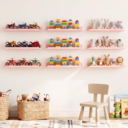 Lifewit Acrylic Floating Shelves for Wall 14" Pink, 8 Pack - Image 2