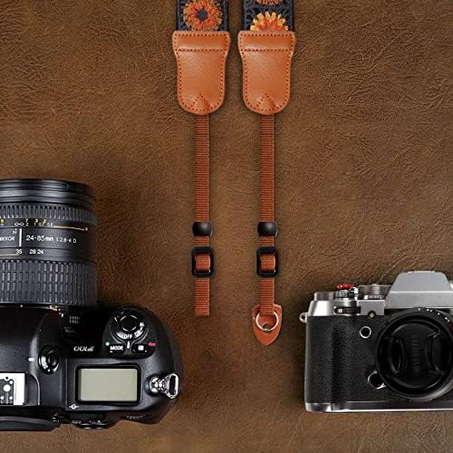 Padwa Lifestyle Hollow Crochet Orange Daisy Camera Strap - Double Layer Cowhide Ends,2" Cotton Vintage Camera Straps, Adjustable Neck Shoulder Strap for All DSLR Cameras,Great Gift for Photographers - Image 6