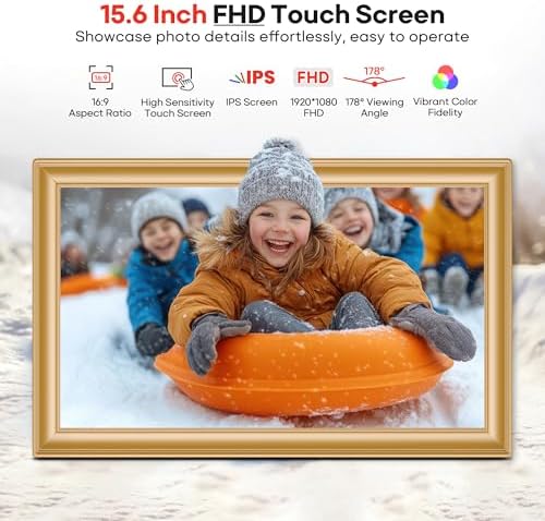 64GB 15.6" Frameo Digital Picture Frame WiFi, Large Electronic Photo Frames Golden 1920 x 1080 IPS FHD Touch Screen, Send Photos from Your Phone from Anywhere, Best Gifts for Family and Friends - Image 4
