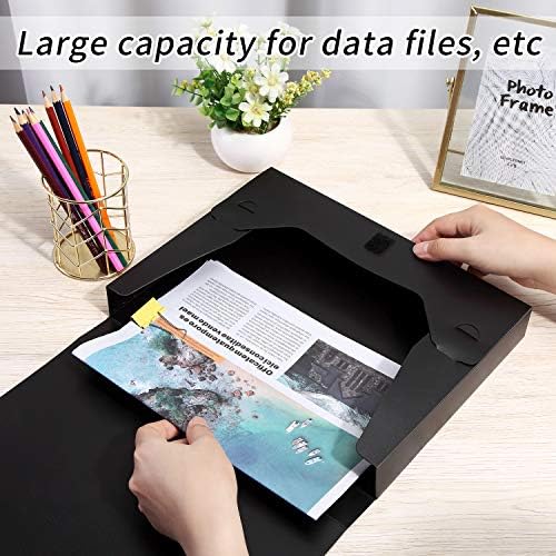 HUA JIE 4 Pack A4 Storage File Boxes Plastic Archives Cases with Lid,Black - Image 2