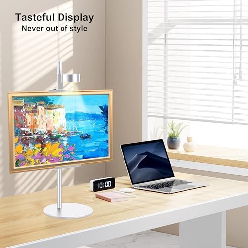 Adjustable Desktop Photo Frame Stand with Magnetic Wall Painting Light, Holds Picture Frames up to 30 Inch,with Rechargeable Battery,Metal Vertical Stand with 3 Color Temperature & 13RGB Poster Lights, for Displaying Picture Frames, Artworks (1, Silver... - Image 5