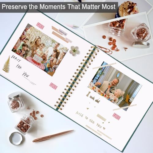 10 x 10 Inch Scrapbook Photo Album, Hardcover Kraft White Pages Arch Window Photo, Memory Book Linen Cover for Photos, Scrapbook Albums for Travel, Wedding Anniversary Christmas Baby 40 Pages, Green - Image 4