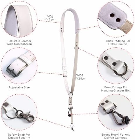 Padwa Lifestyle White Single Camera Harness Strap for One Camera - Professional Single Full Grain Leather Camera Harness with Thick Padded,Quick Release Gear DSLR Camera Straps for Photographers - Image 3
