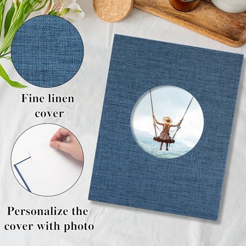 Vienrose Photo Album 4x6 Photos 200 Pockets Linen Cover Slip-in Photo Book with Round Window for Wedding, Vacation Memories, Personalized Picture Organizer, Blue - Image 3