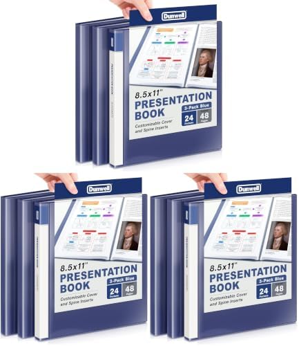 Dunwell Presentation Binder 24-Pocket, Displays 48 Pages, 8.5x11 Portfolio Binder with Plastic Sleeves, Storage and Organizer for Documents, Certificates, Projects, Photos (9 Pack, Blue) by Dunwell