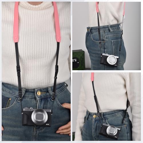 VOVMOEYA Camera Neck Strap,G7X MARK III body strap PU Shoulder Adjustable Strap for photographers for Fujifilm/for Nikon/for Canon/for Sony/for Minolta/for Panasonic/SLR/DSLR Cameras Texture-Pink - Image 4