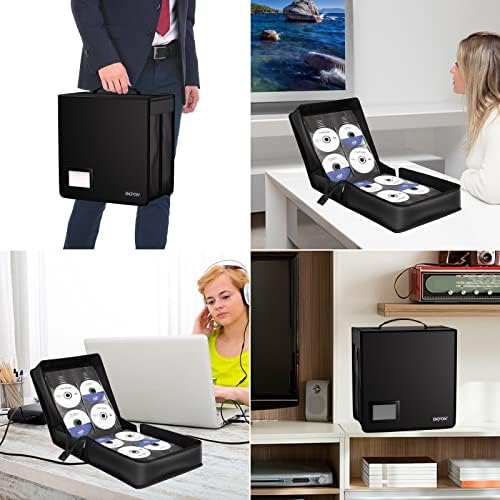 ENGPOW Fireproof CD Case, CD/DVD Storage Box,400 Capacity CD Binder DVD Storage Holder with Zippers, Portable Large Card Media Wallet Organizer Safe for Home Office Travel Car,Black,12.2"x11.8"x7.1" - Image 6