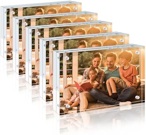 Egofine 3.5x5 Acrylic Frames 5 Pack, 20mm Thicker Frameless Clear Picture Frames, Double Sided Magnetic Picture Frames, Free Standing Desktop Display by Egofine