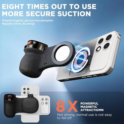 Magnetic Phone Camera Grip, Shutter Grip Handle Holder for iPhone/Android with Detachable Wireless Shutter Remote and Convenient Keychain Hook - Image 3