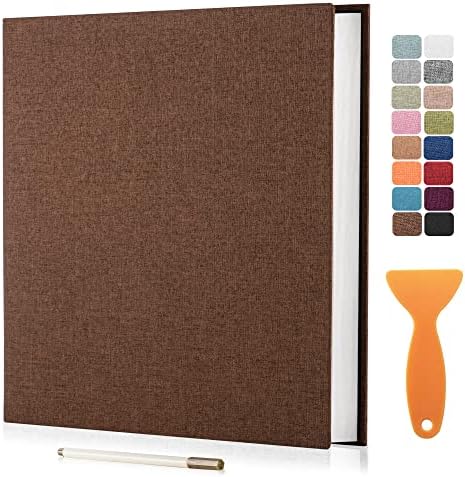 Large Photo Album Scrapbook, Holds 4x6, 8x10 Pictures, Self-Adhesive Pages for Baby, Wedding, Travel & Family Memories, Includes Metallic Pen & Scraper, DIY Memory Book for Gifts 13"x12.8" 60 Pages by HoneyTolly