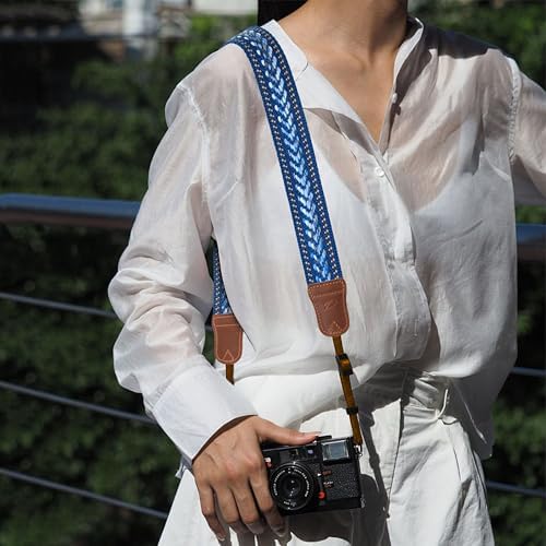 Padwa Lifestyle Speed Blue Camera Strap - 1.5" Soft Cotton Rope Weave Crazy Horse Cowhide Head Camera Straps for Photographers and All Cameras,Cute Adjustable Vintage Woven Strap for Adults & Kids - Image 5