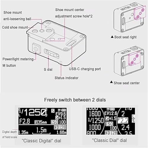 LED Display Camera Light Meter, Film Camera Exposure Meter with Cold Shoe Mount, 30° Average Metering, 0.96in Large OLED Screen, Adjust ISO, Aperture and Shutter Speed, for Vintage Cameras - Image 4