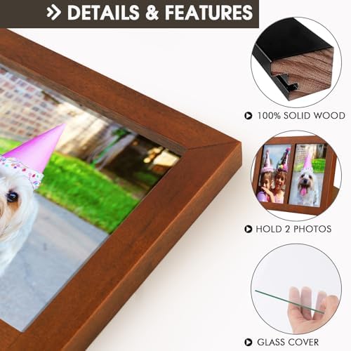Golden State Art, 4x6 Double Picture Frame, Displays Two 4x6 Photos (Brown) - Image 3