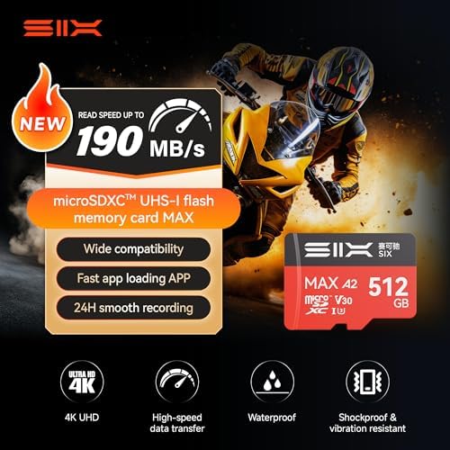 SIX M200 256GB Micro SD Card Read Up to 190MB/s for 4K UHD Continuous Recording - A2, U3, V30 microSDXC Memory Card 256GB with Adapter for Action Cameras, Drones, Gaming Consoles, Dash Cams, Phones - Image 2