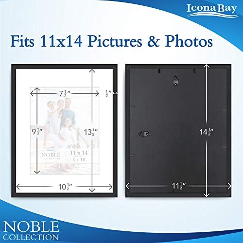 Icona Bay 11x14 Picture Frames w/Removable Mat for 8x10 Photos (Black, 6 Pack), Modern Professional Frame Set, Wall Mount Only, Noble Collection - Image 2