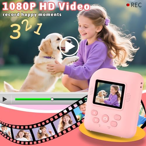 Okaloka Kids Instant Print Camera Toys,1080P HD Toddler Digital Video Camera,Christmas Birthday Gifts for Girls Boys Age 3-12 Year Old - TF Card Included (Pink) - Image 3