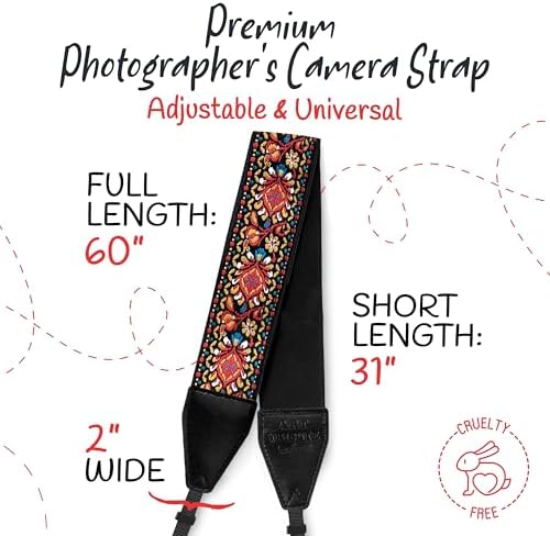 Art Tribute Camera Strap - Shoulder, Crossbody & Neck Camera Strap for Photographers, Fits All Cameras, Canon Nikon Sony Fujifilm, Padded Strap W/Quick Release, Embroidered Cotton & Leather Ends, Red - Image 5