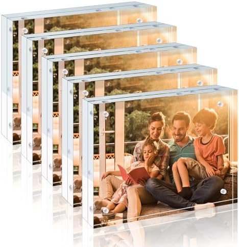 Egofine 6x8 Acrylic Frames 5 Pack, 20mm Thicker Frameless Clear Picture Frames, Double Sided Magnetic Picture Frames, Free Standing Desktop Display by Egofine
