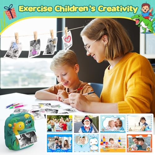 Kids Instant Print Camera, 1080P HD Video & 2.4" Screen Toy Camera | Includes 32GB Card & Print Paper, Inkless Print, 16X Zoom, Christmas Birthday Dinosaur Gifts for Boys Girls Age 3-12 - Image 5