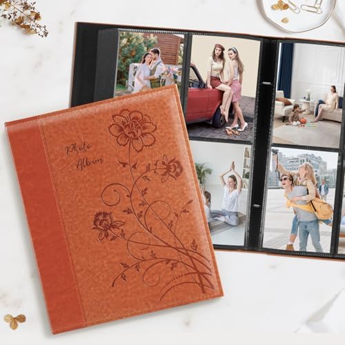 Artmag Photo Picutre Album 4x6 400 Photos, Extra Large Capacity Leather Cover Wedding Family Photo Albums Holds 400 Vertical 4x6 Photos with Black Pages(Brown) - Image 4