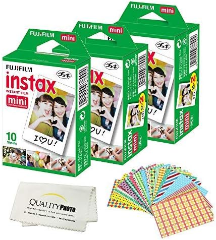 Fujifilm Instax Mini Instant Film Compatible with Instax Mini 8/9/11/12 Cameras – Includes Frame Stickers and Quality Photo Microfiber Cloth (50 Prints) by FUJIFILM