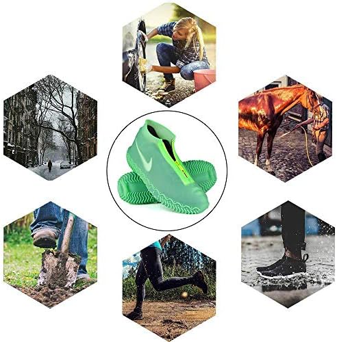 Shiwely Waterproof Shoe Covers, Silicone Reusable Shoe Cover Non-slip Durable Zipper Elastic Rain Cover Protection for Men Women (XL (Women 11-13, Men 9.5-13), Green) - Image 6